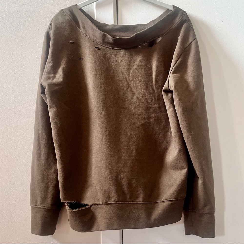 Sam Edelman wide-neck distressed Brown Sweatshirt Size M EUC
